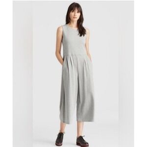 Eileen Fisher Jumpsuit Womens Large Gray Organic Cotton Jersey Wide Leg Culotte